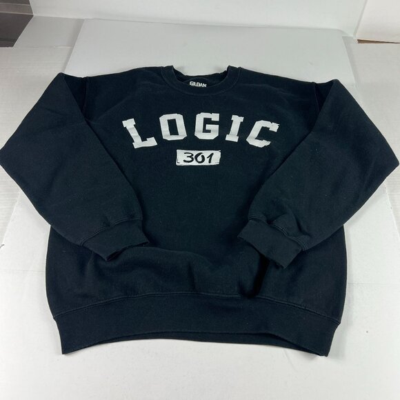 Logic 301 Rap Sweatshirt Adult Medium Black Faded Arch Logo Pullover Crewneck - Picture 1 of 12